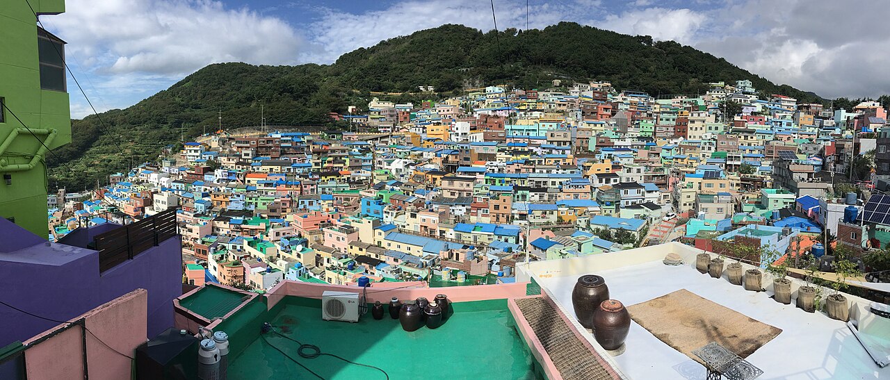 Colorful hillside houses in Gamcheon Culture Village, Busan