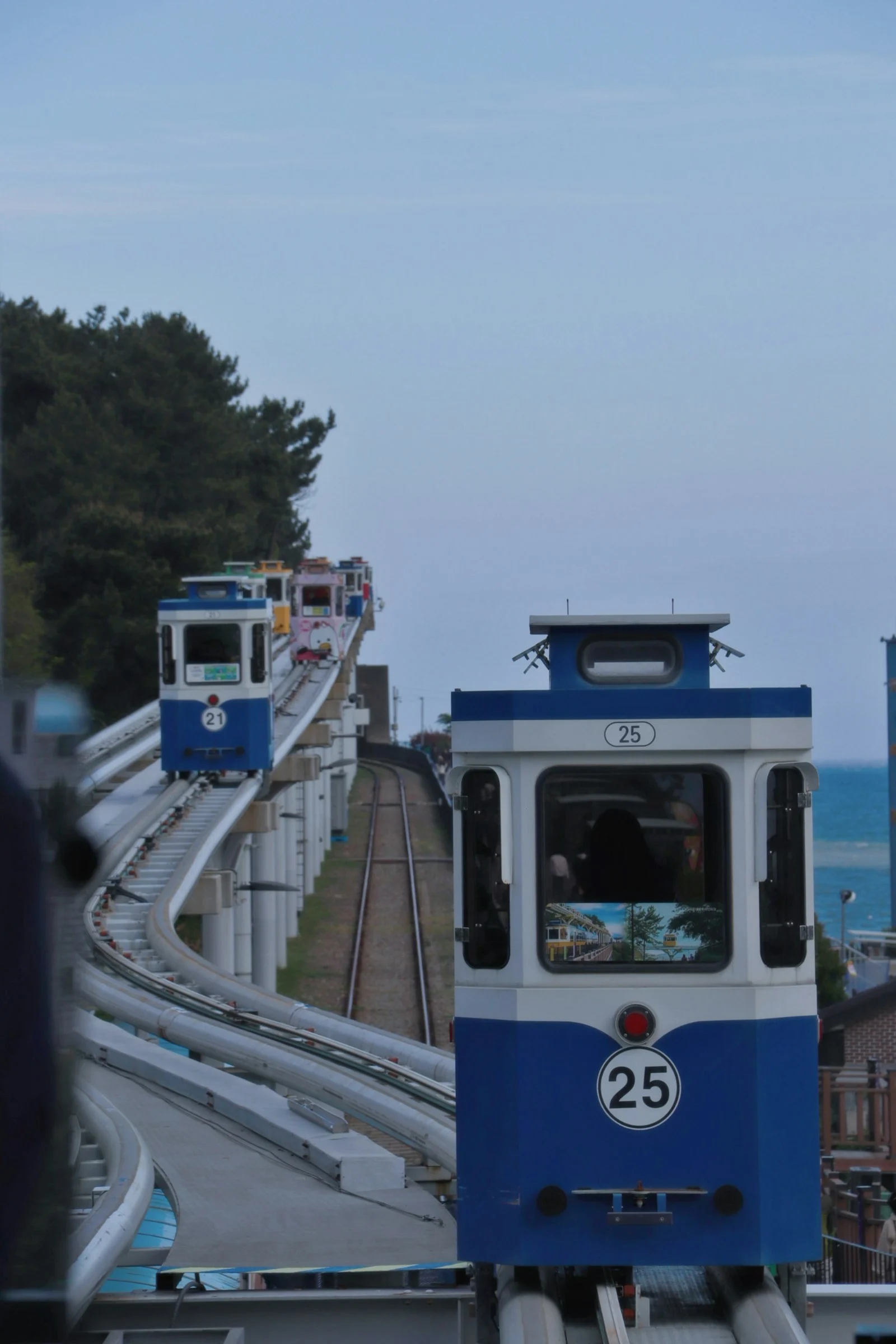 Sky capsule track along the coast at Cheongsapo, Haeundae, Busan