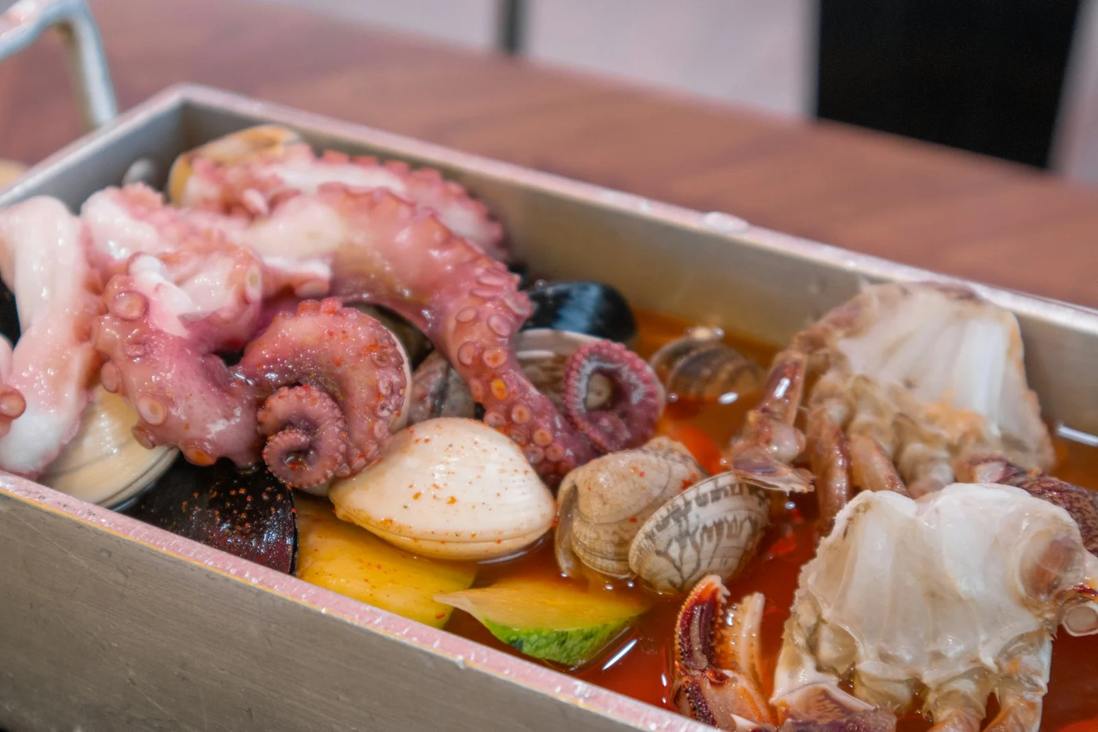 Seafood stew with octopus, crab and shellfish on Jeju Island