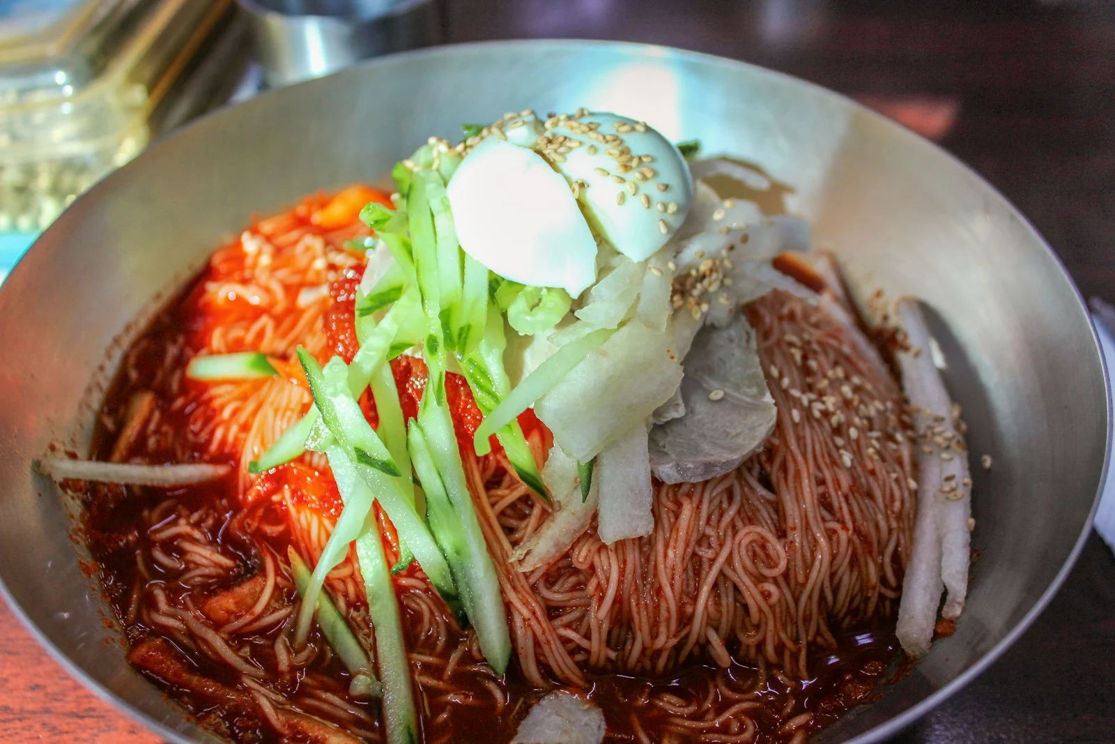 A bowl of Korean cold noodles (naengmyeon)