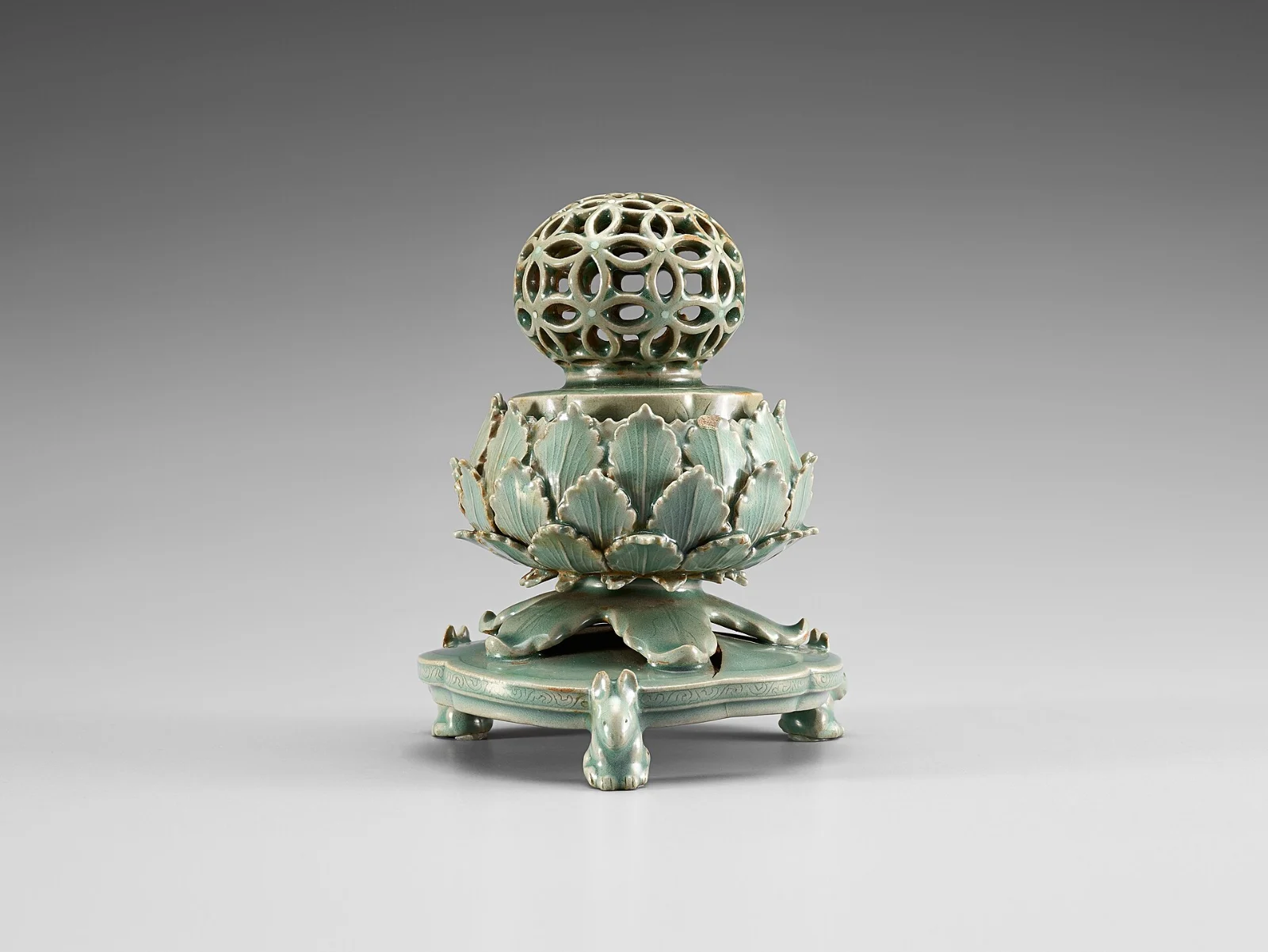 Goryeo celadon incense burner with openwork design