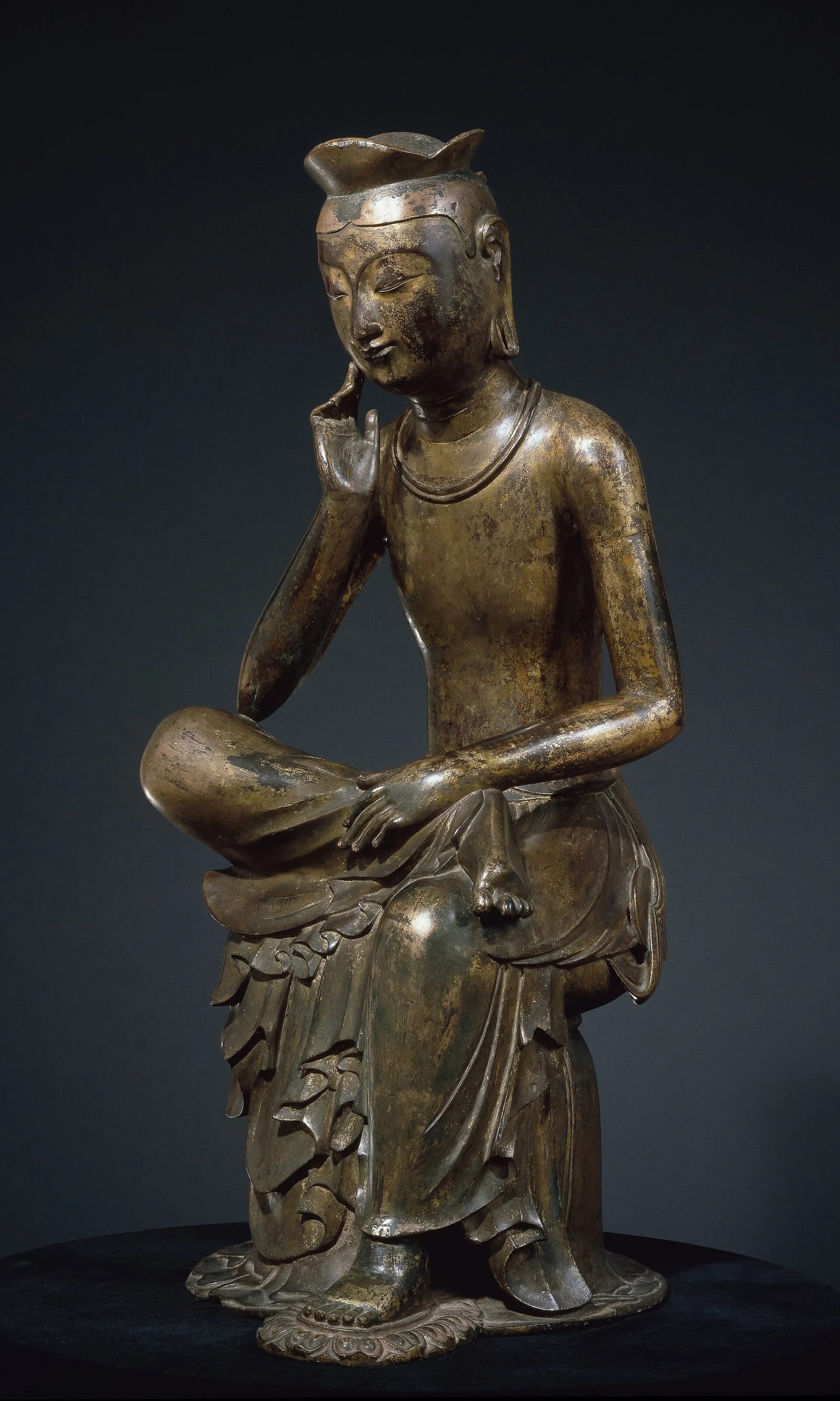 Gilt-bronze pensive bodhisattva statue