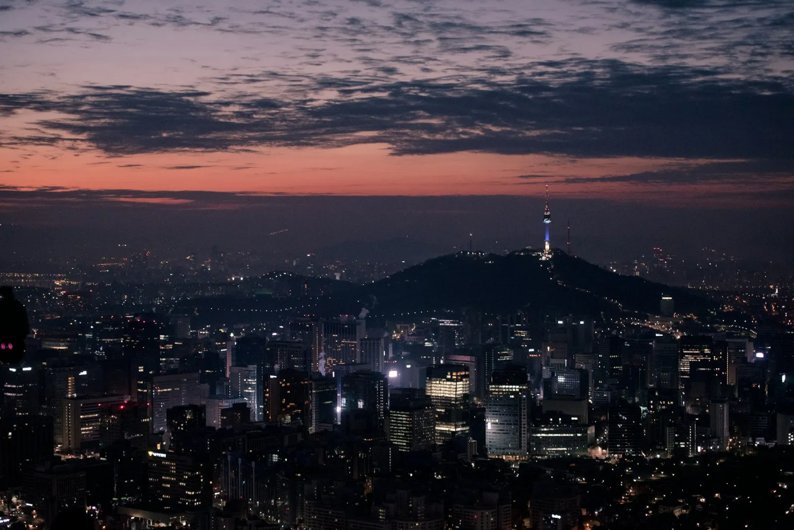 Seoul skyline at night with N Seoul Tower